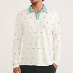 Marine Layer Long Sleeve Air Polo in Green Palm Print Size Small NWT